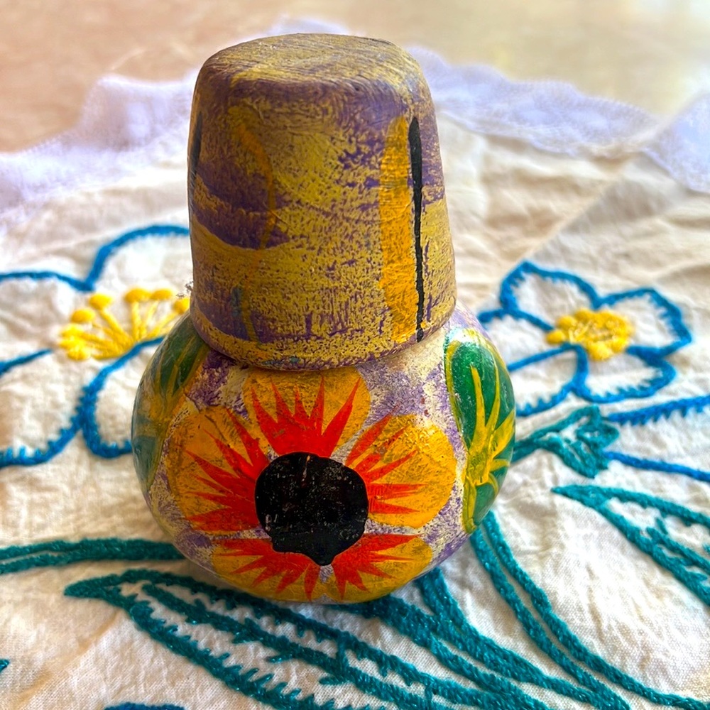 Handmade Mexican Miniature Water Jug with Drinking Cup